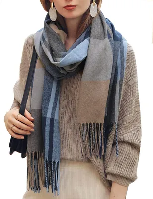 Image de Écharpe en cachemire doux pour femmes et hommes - Bleu - 65x185 cm
