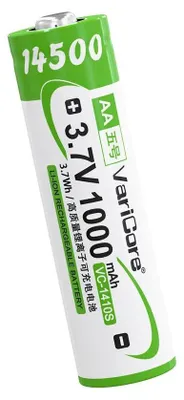 Obrázek produktu pro Lithium-iontová baterie 14500 AA 3,7 V 1000 mAh – VC-1410S s knoflíkovým víčkem – dobíjecí – pro baterky, hračky, dálkové ovladače – balení po 8 kusech