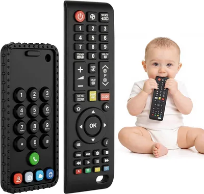 Produktbild von Beißring 2 Stück, Silikon, Fernbedienung, schwarz, für Baby