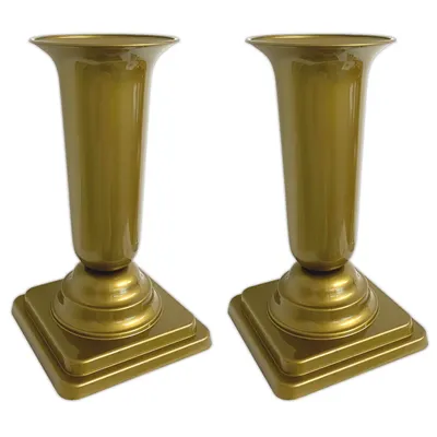 Produktbild von 2er Set Grabvase Gold Grabschmuck Kunststoff Friedhofsvase mit Sockel Friedhof Blumenvase Grabdekoration Grab Vase Grabsteckvase