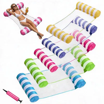 Produktbild von 5 Stück Aufblasbare Hängematte mit Pumpe, Schwimmende Pool-Hängematte 120×65cm, Wasserhängematte für Erwachsene, Schwimmbett für Pool, See oder Urlaub