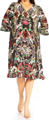 Imagen del producto de Vestido midi para cóctel, escote en V, mangas 3/4, estampado floral, ideal para ocasiones especiales