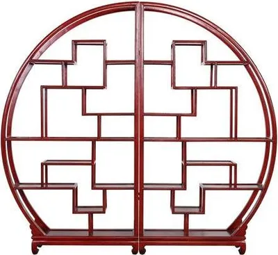 Immagine prodotto di Fine Asianliving Libreria cinese rotonda a giorno rossa L192xH176cm