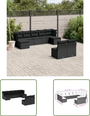 Produktbild von The Living Store 9-tlg. Garten-Sofagarnitur mit Kissen Schwarz Poly Rattan