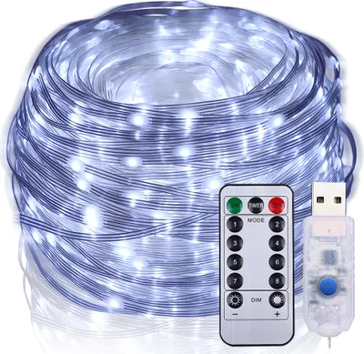 Produktbild von 10M LED Lichterkette Weiß PVC IP67 Wasserdicht Innen Garten Party Weihnachten Beleuchtung Deko, 8 Modi Fernbedienung Timer USB