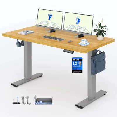 Produktbild von FLEXISPOT EN1 Höhenverstellbarer Schreibtisch 140x80cm, 100 kg Tragkraft, mit Anti-Kollisionsschutz, Einteilige Tischplatte, 4 Memory-Funktion (Ahorn)