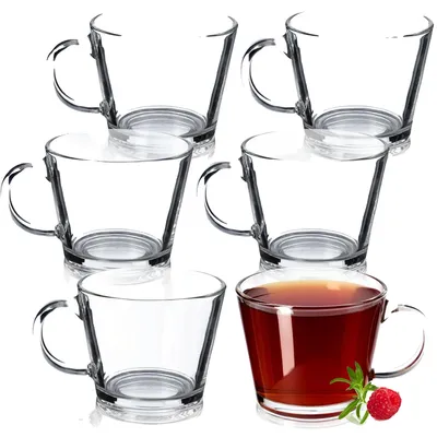 Produktbild von Tee Saft Getränkeglas, Höhe 15 cm, Durchmesser 8 cm, 380 ml Fassungsvermögen, ergonomischer Griff, Lebensmittelkontaktmaterial-