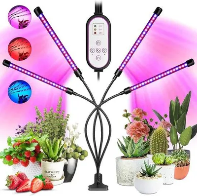 Imagen del producto de Lámpara LED para plantas Ibenzoa®, espectro completo, 80 LEDs – 4 brazos ajustables, cuello de cisne de 360°, 10 niveles de intensidad, temporizador de 48/12 horas, eficiente energéticamente, ideal para plántulas y plantas de interior