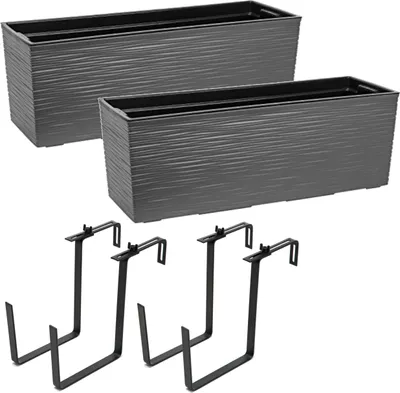 Obrázok produktu pre 2 kusy kvetináč balkón box zábradlie box kvetináč balkón hrniec \ držiak kov \ grafit dláto 56 x15x19 cm kvetináč