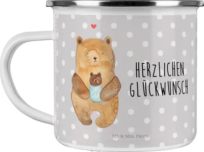 Produktbild von Mr. & Mrs. Panda Teetasse Bär Baby - Grau Pastell - Geschenk, Mutter, Tasse Emaille, Teebecher, Geburtstag, Taufe, Outdoor, Pott, Eltern, Teddy