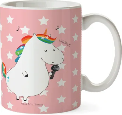 Produktbild von Mr. & Mrs. Panda Kindertasse Einhorn Sänger - Rot Pastell - Geschenk, Freundin, Glitzer, Outdoor Tasse, Einhörner, Unicorn, Party, Pott, Kinderbecher, Geburtstag
