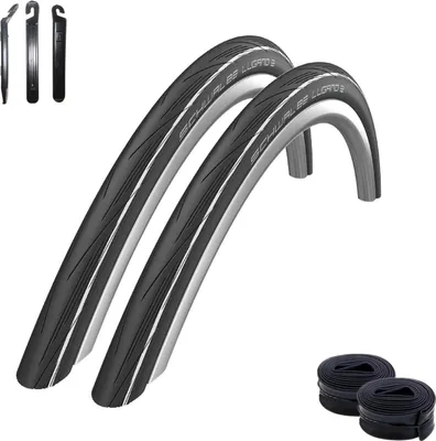 Produktbild von 2 x Schwalbe Lugano 2 28" Rennradreifen Fahrradmantel - Schwarz/Weiß - (25-622) + 2 Schwalbe Schläuche SV15 40 mm inkl. Reifenheber