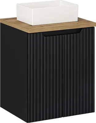 Produktbild von Waschtisch 50cm, in schwarz mit Eiche, gerillte Front, NEWPORT-56-BLACK