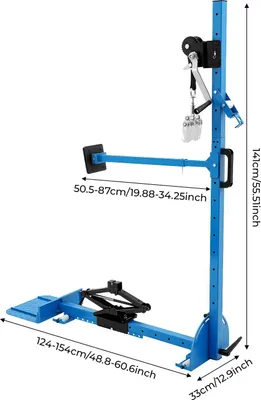 Immagine prodotto di Attrezzo professionale per la riparazione di ammaccature auto - Attrezzo per la riparazione di ammaccature carrozzeria - Forza di trazione 800 kg - Regolabile a 120° - Lunghezza 124-154 cm - Nylon e ferro - Blu