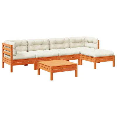 Produktbild von vidaXL 6-tlg. Garten-Sofagarnitur mit Kissen Wachsbraun Kiefernholz