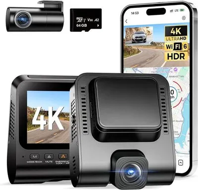 Immagine prodotto di Videoregistratore per auto con visione notturna – Doppia telecamera – Telecamera anteriore e posteriore – Full HD – Funzione zoom – Sensore di movimento – Modalità parcheggio – Registrazione in loop – Telecamera con scheda SD