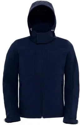 Produktbild von B&C Herren Softshell-Jacke mit Kapuze, Fleece-Innenfutter, atmungsaktiv, wasserabweisend, winddicht FK101 (L) (Marineblau)