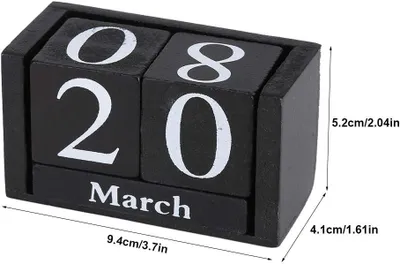 Imagen del producto de Calendario de madera vintage, para escritorio, calendario perpetuo, con indicador de mes y fecha, ideal para la oficina