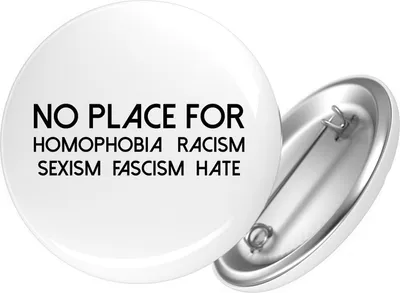 Produktbild von Huuraa Button No Homophobia Racism Hate 25mm rund mit Sicherheitsnadel Ansteckbutton Geschenkidee