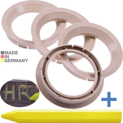 Produktbild von 4X Zentrierringe 72,5 x 57,1 mm Beige Felgen Ringe + 1x Reifen Kreide Fett Stift