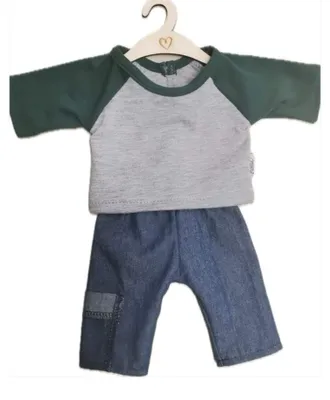 Produktbild von Hollie Puppenkleidung Jeans Set mit Tasche und grünem Shirt - Puppen Outfit