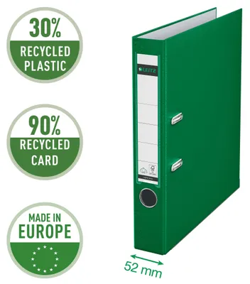 Produktbild von Leitz 180° Plastic Lever Arch File, A4, Grün, 350 Blätter, 5,2 cm, 55 mm, 320 mm