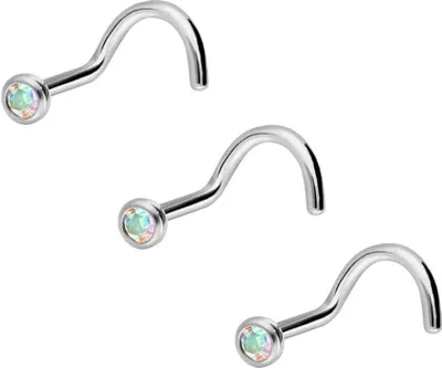 Produktbild von Nasenpiercing, Nasenstecker 3er Set Titan Nasenstecker Spirale KRISTALL