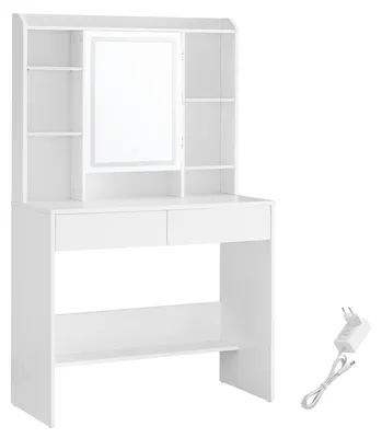 Image de Table de maquillage blanche – Table de maquillage – Panneau de particules – Grand espace de rangement – 40 x 90 x 144,7 cm