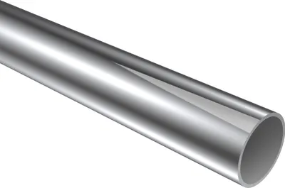 A single metal pipe with a chrome finish, shown diagonally against a white background.