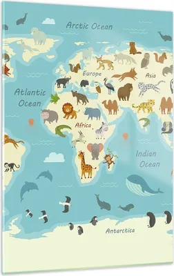 Produktbild von Bilder auf glas - Einteilig - Tiere die Welt Karte - 50x70cm - Glasbilder - Wandbilder - Bilder - zum Aufhängen bereit - Wanddekoration aus Glas - Glas Bilder - Wandbild auf Glas - GPA50x70-4860