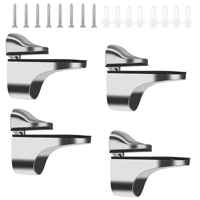 Produktbild von Verstellbare Regalhalterungen für Holz/Glas, Wandhalterung aus massivem Metall, poliertes Chrom (4 Stück)
