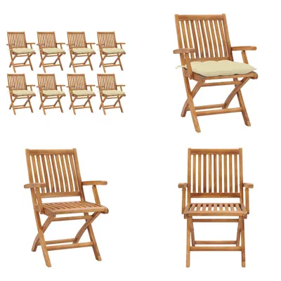 Produktbild von vidaXL Klappbare Gartenstühle mit Kissen 8 Stk. Massivholz Teak - Gartenstuhl - Gartenstühle - Holzstuhl - Holzstühle
