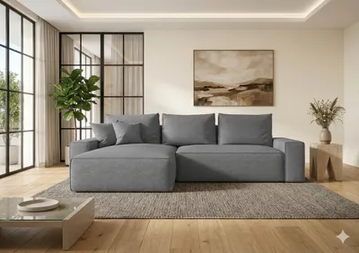 Produktbild von CORNERO Ecksofa mit Schlaffunktion CALIFORNIA in L-Form mit Bettkasten Sofa mit Schlaffunktion Couch mit Stauraum Grau Ottomane links
