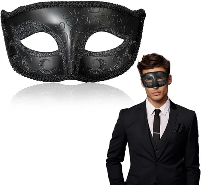 Zdjęcie produktu dla Maska wenecka dla mężczyzn, czarna, cekiny, na Halloween