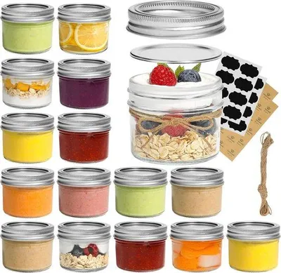 Produktbild von Famanu Einmachgläser 125 ml mit Schraubdeckel und Etiketten - 16 Stück