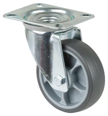 Produktbild von BS Rollen Transportrolle, Lenkrolle, Rad-Ø 100 mm, Tragf. 110 kg, Gummi , Bauhöhe 128 mm, Rollenlager