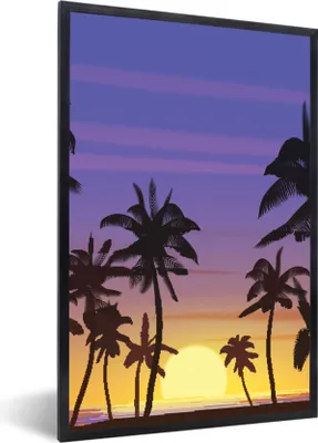 Produktbild von MuchoWow® MuchoWow® Gerahmtes Poster Sonne - Palme - Meer 60x90 cm - Poster mit zchwarzem Bilderrahmen - Kunst