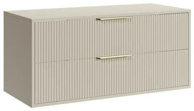 Obrázok produktu pre Badplaats Skrinka pod Umývadlo Rimini 100 cm – Cashmere – Závesný Kúpeľňový Nábytok s 2 Zásuvkami so Zlatými Úchytkami
