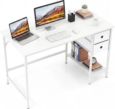 Produktbild von COSTWAY Schreibtisch mit 2 Schubladen, 120 cm Langer Computertisch mit Kopfhörerhaken & Ablagefach, Bürotisch, großer PC-Tisch, Arbeitstisch, Weiß