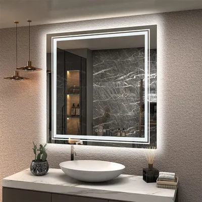 Immagine prodotto di Specchio da bagno illuminato - Specchio a parete - Specchio LED - Specchio antiappannamento - 80 cm - Sensore touch