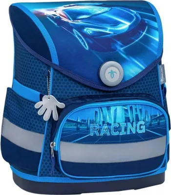 Produktbild von Belmil Schulranzen Set COMPACT 2026 Magnetschloss Racing Blue Neon (Motiv: Rennwagen) für Jungen