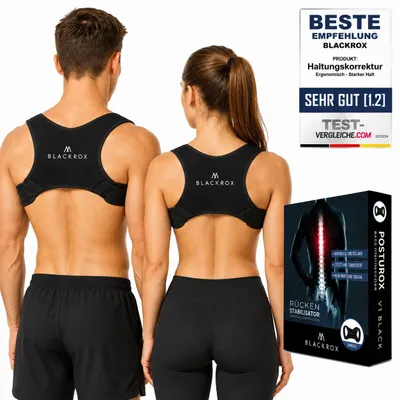 Produktbild von BLACKROX Rücken Geradehalter [Vergleichsieger 2024] | Damen & Herren | Haltungskorrektur | Rückenstabilisator | Rückenstütze, Schwarz, One Size