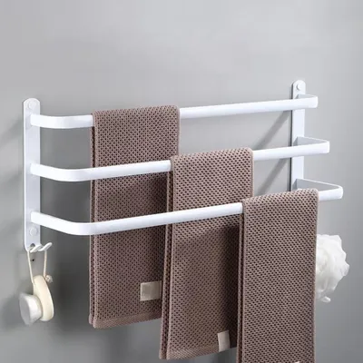 Immagine prodotto di Portasciugamani da parete, adesivo, bianco, 40 cm, in alluminio, con ganci