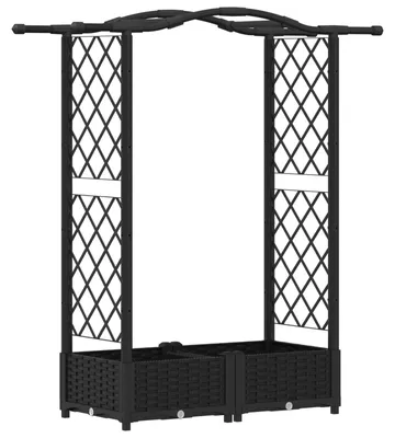 Produktbild von vidaXL Hochbeet mit Rankgitter und Dach Schwarz 124 x 40 x 123 cm PP
