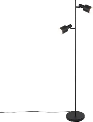 Produktbild von Qazqa Modern Stehleuchte, Stehlampe - Stijn - Schwarz, max. 25W, Geeignet für LED, 2-flammig, 156cm, Ideal als Wohnzimmerlampe