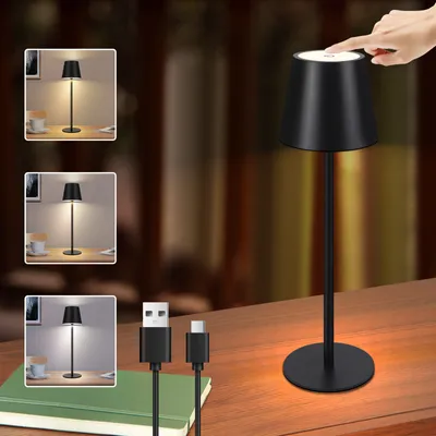 Produktbild von ZMH LED Tischlampe Kabellos-Nachttischlampe Touch Dimmbar Schreibtischlampe Schwarz IP54 Bettleuchte Tisch USB Aufladbar Metall Nachttisch Schreibtisch