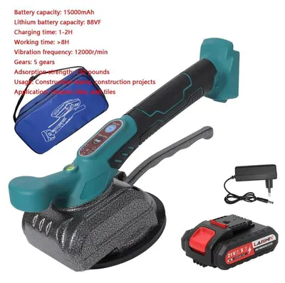 Obrázek produktu pro Stroj na pokládku dlaždic - Akumulátorový vibrační nástroj na dlaždice, model B, s jednou baterií - Velká sací deska (200 kg) - 5 rychlostí - Ruční zařízení
