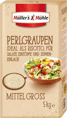 Produktbild von Müllers Mühle Perlgraupen Mittel geschälte Gerstenkörner 5000g