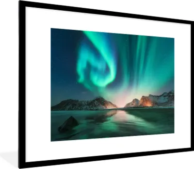 Produktbild von MuchoWow® MuchoWow® Gerahmtes Poster Nordlichter - Sterne - Landschaft - Winter 80x60 cm - Poster mit zchwarzem Bilderrahmen - Schlafzimmer-Dekorationen - Fotoposter