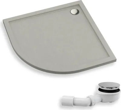 Productafbeelding van Douchebak kwartcirkel 90x90x4,5 cm, sanitairacryl, douchebak met steenlook | Afvoerkit ø90 mm inbegrepen | Antislip douchebak | BADLAND CASPAR NEW